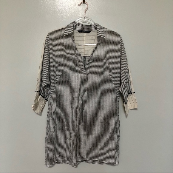 Zara Basic Linen Cotton Tunic Stripes XS - Picture 1 of 6